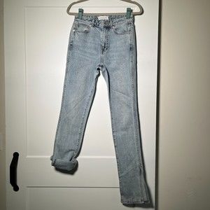 Something Navy High Rise Light Wash Boot Cut Jeans with Slit Size 2